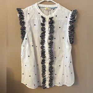 Boden sleeveless embroidered ruffle shirt size 12 petite new with tags. t0955